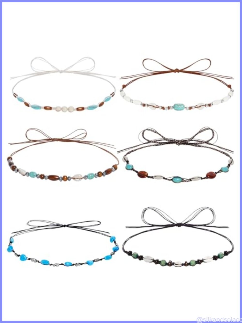 6Pc Western Cowboy Hat Bands Beaded PU Leather Adjustable Unisex